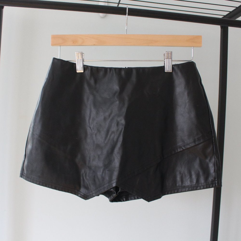 Blue Blush Black Leather Skort